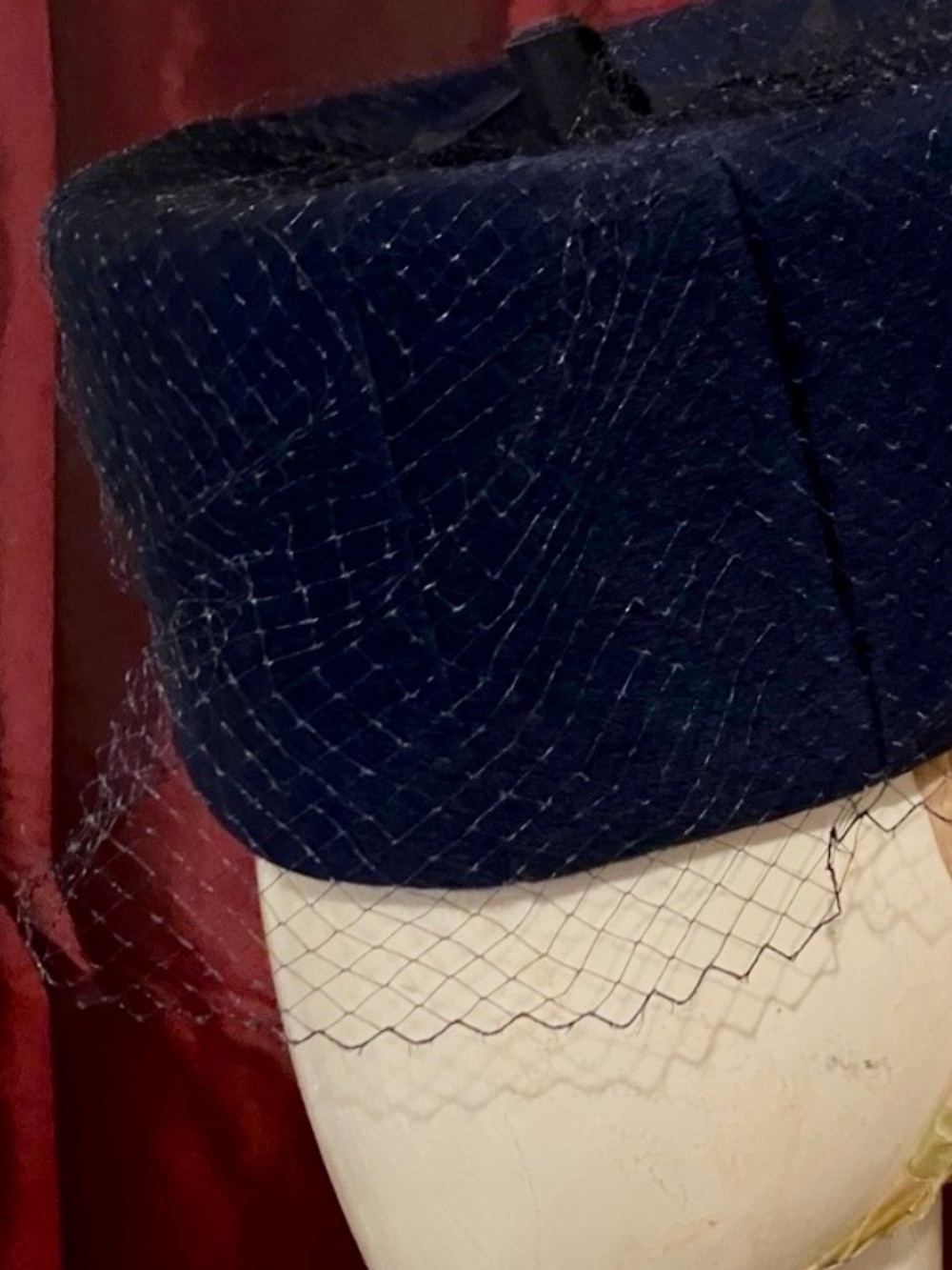 Vintage Desi Navy Veiled Pillbox Hat - Picture 2 of 3